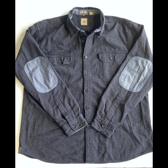 Dockers Thick Cotton Shirt Elbow Patches Flip Cuffs Gray - Great Condition - XL - Picture 1 of 9